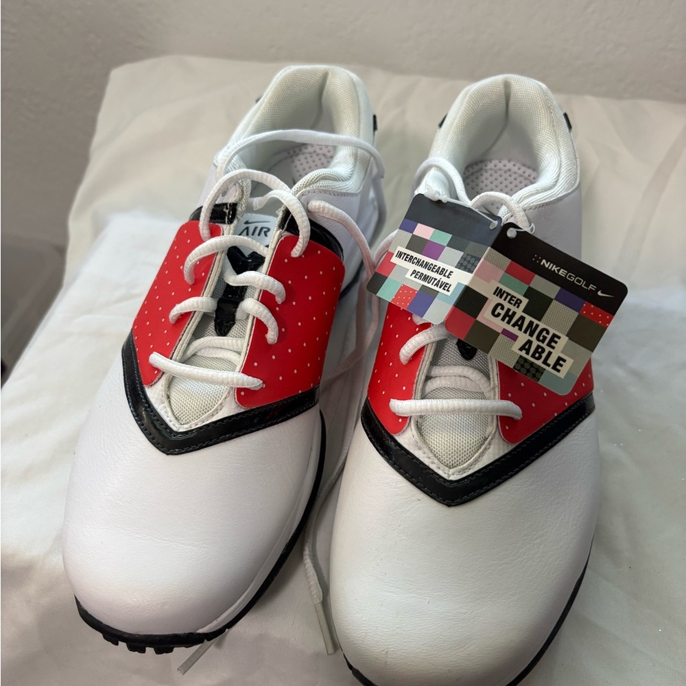 NWT Nike Golf Shoes Size 8 White Red Interchangeable Kilties